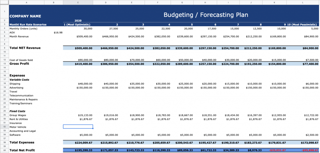 Crisis Management Budgeting & Forecasting Plan